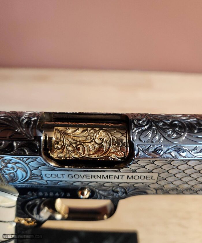 Colt 0911-C .38 SUPER OMG STUNNING ENGRAVED BLACK NICKEL with 24k Gold small parts. MAMOUTH MOLAR GRIPS. - Image 7