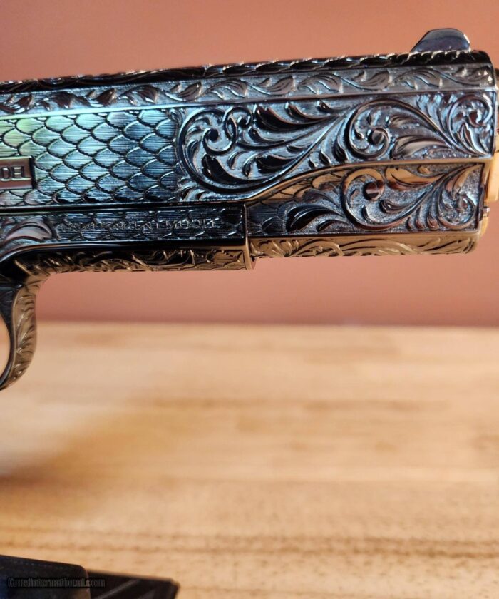 Colt 0911-C .38 SUPER OMG STUNNING ENGRAVED BLACK NICKEL with 24k Gold small parts. MAMOUTH MOLAR GRIPS. - Image 9