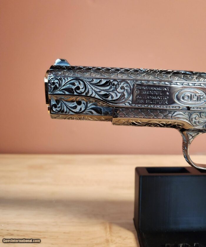 Colt 0911-C .38 SUPER OMG STUNNING ENGRAVED BLACK NICKEL with 24k Gold small parts. MAMOUTH MOLAR GRIPS. - Image 8