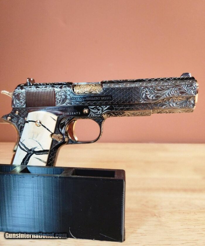 Colt 0911-C .38 SUPER OMG STUNNING ENGRAVED BLACK NICKEL with 24k Gold small parts. MAMOUTH MOLAR GRIPS. - Image 3