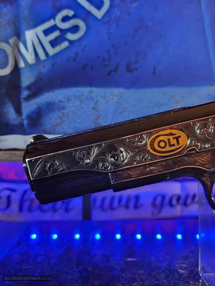 Colt 0911-C .38 SUPER OMG STUNNING SILVER INLAY ENGRAVED ROYAL BLUE. MAMOUTH MOLAR GRIPS. - Image 5