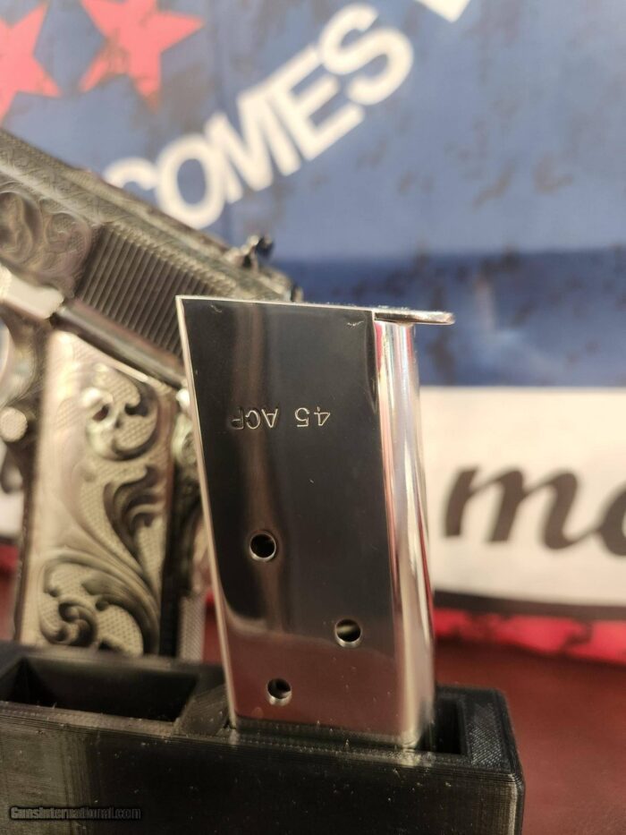 Colt custom, one of a kind, Govt 1911 .45 ACP 2 tone nickel fully engraved. - Image 7