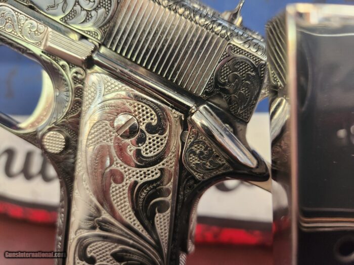 Colt custom, one of a kind, Govt 1911 .45 ACP 2 tone nickel fully engraved. - Image 16