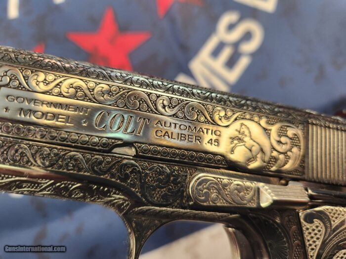 Colt custom, one of a kind, Govt 1911 .45 ACP 2 tone nickel fully engraved. - Image 20