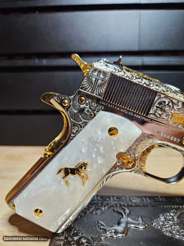 Stunning Colt .45 ACP Engraved (FAITH) With Polished Nickel Finish Selective 24K Gold Plate And Small Parts - Image 8