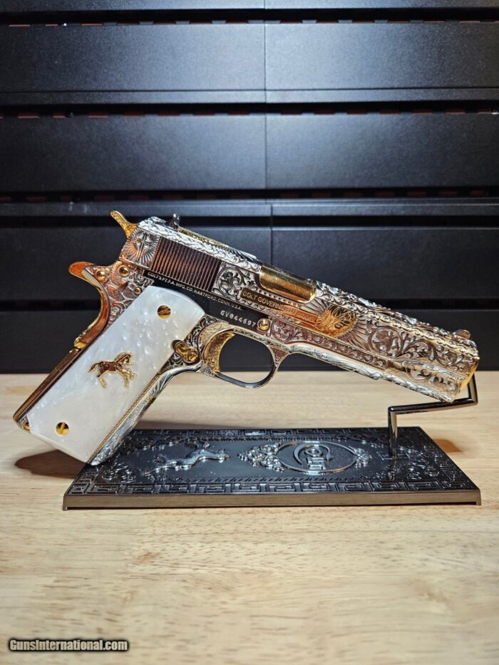 Stunning Colt .45 ACP Engraved (FAITH) With Polished Nickel Finish Selective 24K Gold Plate And Small Parts