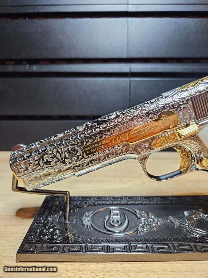 Stunning Colt .45 ACP Engraved (FAITH) With Polished Nickel Finish Selective 24K Gold Plate And Small Parts - Image 12