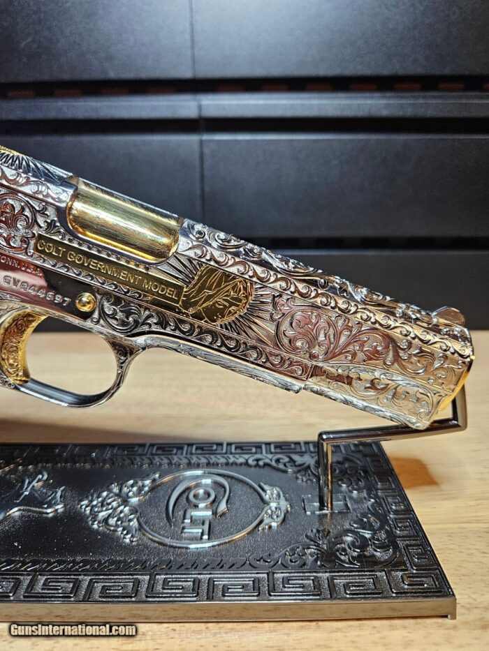 Stunning Colt .45 ACP Engraved (FAITH) With Polished Nickel Finish Selective 24K Gold Plate And Small Parts - Image 14