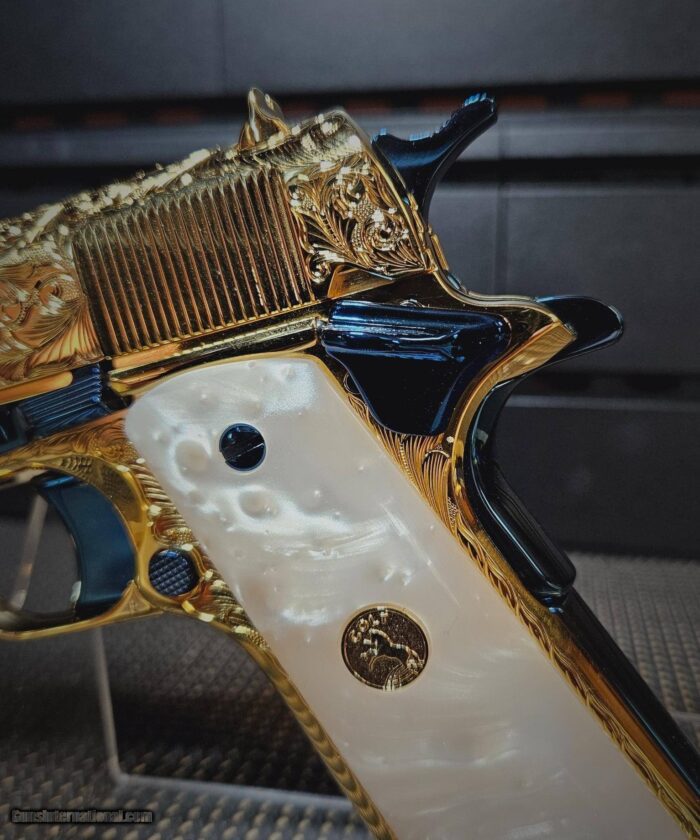 Amazing Colt 1911 .38 Super Hand Engraved 24k Gold Plated With Blue Nitrate Small Parts. - Image 6