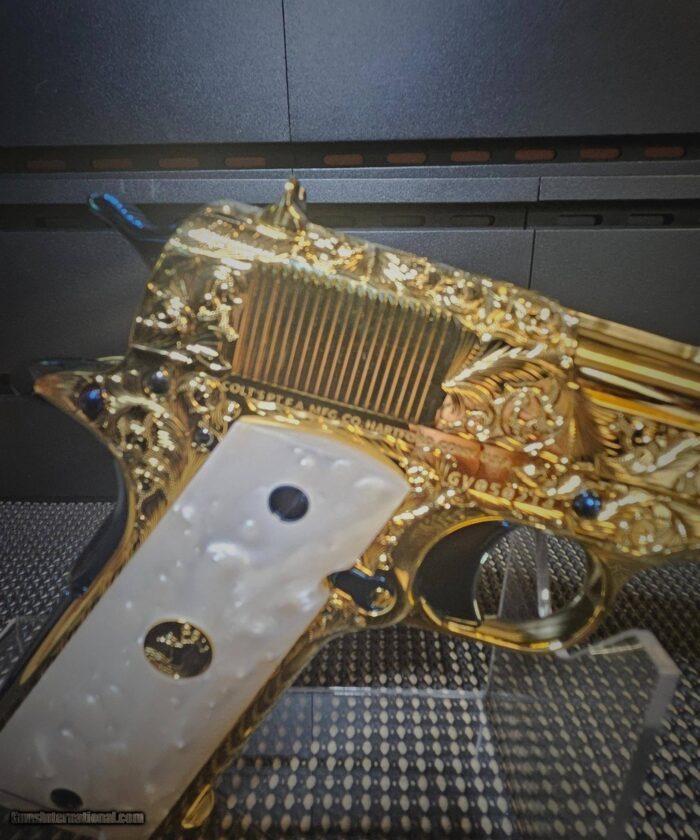 Amazing Colt 1911 .38 Super Hand Engraved 24k Gold Plated With Blue Nitrate Small Parts. - Image 8