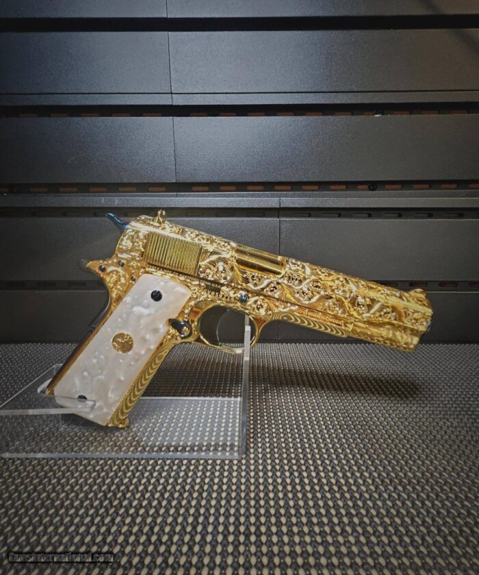 Amazing Colt 1911 .38 Super Hand Engraved 24k Gold Plated With Blue Nitrate Small Parts. - Image 3