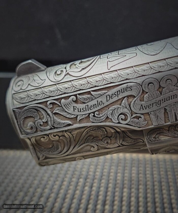 Colt .38 Super Pancho Villa Deeply Engraved Stainless Steele - Image 13