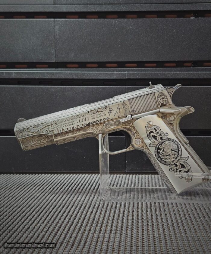 Colt .38 Super Pancho Villa Deeply Engraved Stainless Steele - Image 8