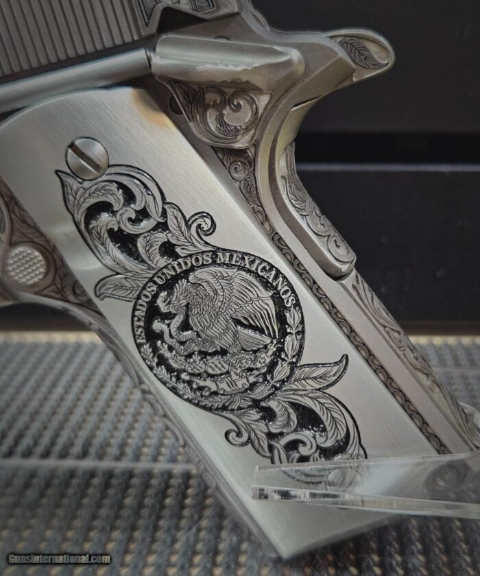 Colt .38 Super Pancho Villa Deeply Engraved Stainless Steele - Image 5