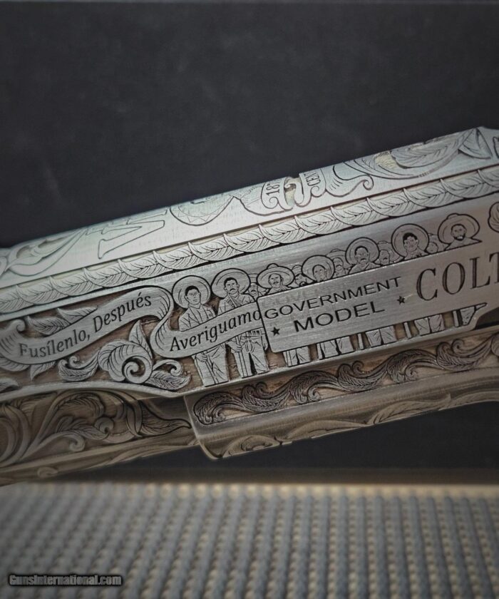 Colt .38 Super Pancho Villa Deeply Engraved Stainless Steele - Image 4