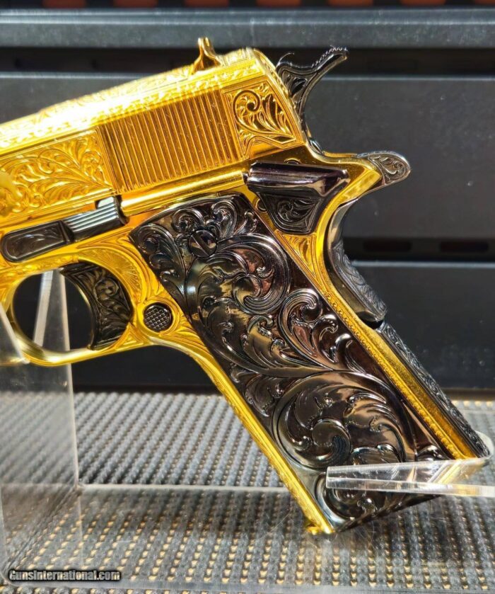 Colt .38 super 1911 Series 70 Amazing deep full coverage engraved with Blued small parts, grips and compensator. - Image 14